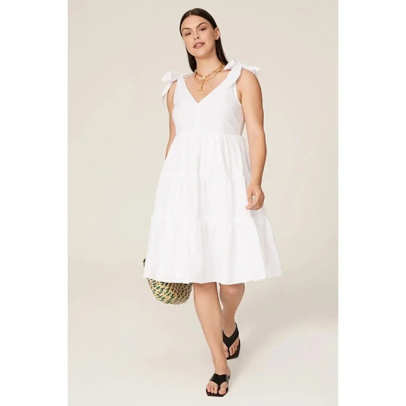 Peter Som Collective Tiered Dress in White Womens Cotton A-line - Picture 13 of 13